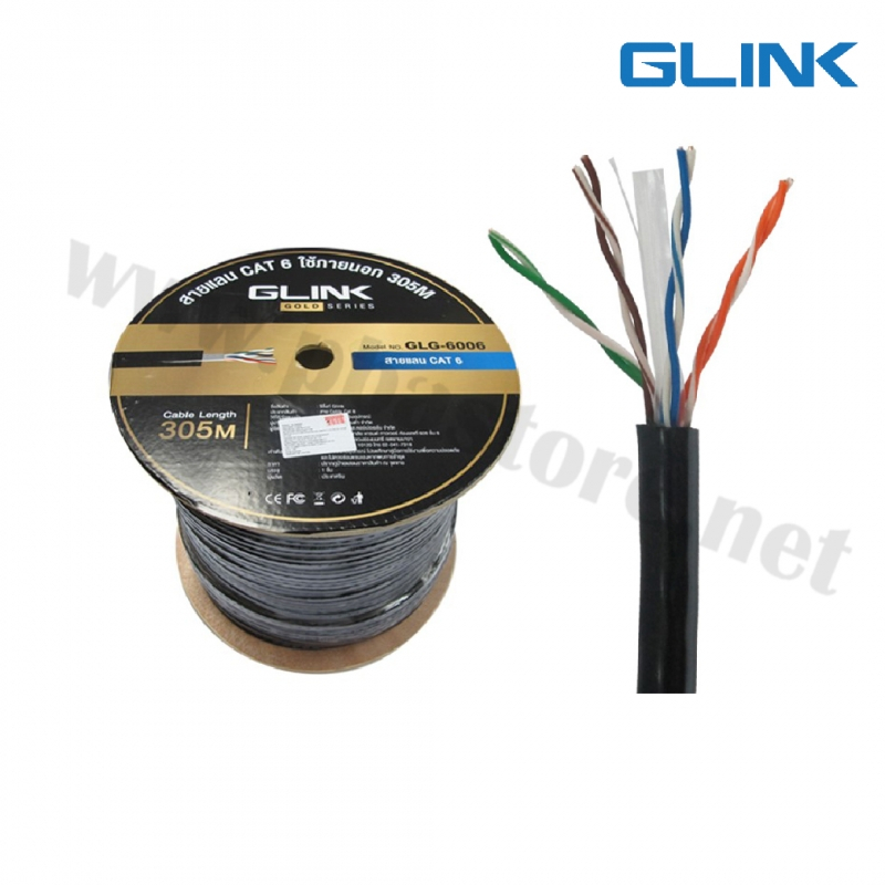 สายแลน CAT6 Cable Outdoor Gold Series (305m/Box) GLINK รุ่น GLG6006