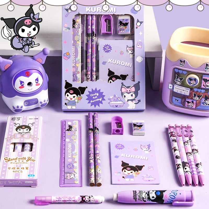 ขายส่ง แพ็ค 10 ชิ้น ชุดเครื่องเขียน บรรจุ Kuromi ตัวละครการ์ตูน ดินสอ หนังสือ ยางลบ เครื่องเหลาดินสอ รางวัลและของขวัญ