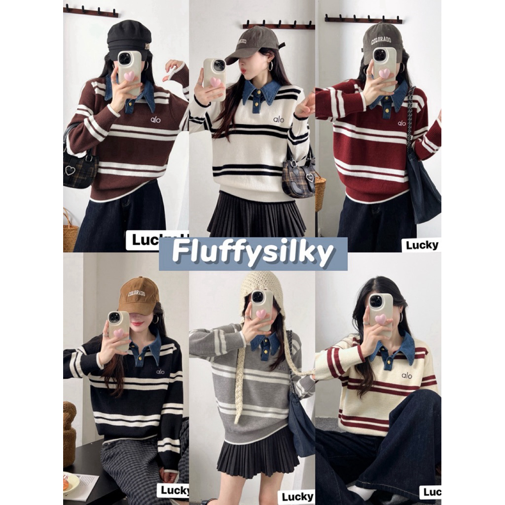🍞เสื้อไหมพรมนุ่มๆ คอปกยีนส์นุ่มใส่สบาย