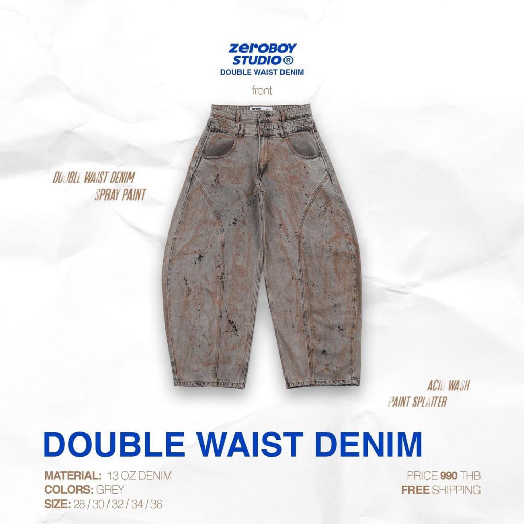 ZEROBOY® — DOUBLE WAIST DENIM กางเกงยีนส์ทรง Baggy เอวสองชั้น
