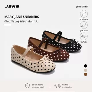 JSNB รองเท้าแมรี่เจนผู้หญิง ลายจุด สไตล์วินเทจน่ารัก รองเท้าบัลเล่ต์พื้นนุ่ม - LN898