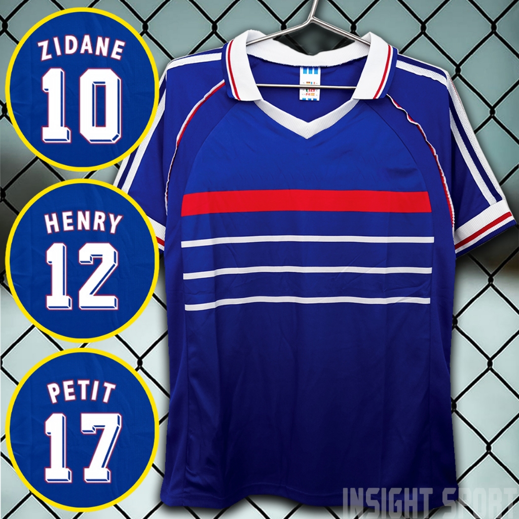 เสื้อบอลวินเทจ ทีมชาติ ฝรั่งเศส รุ่นแชมป์โลกปี1998 #RT0014 ชื่อเบอร์นักเตะ ไซส์เอเชีย S-2XL
