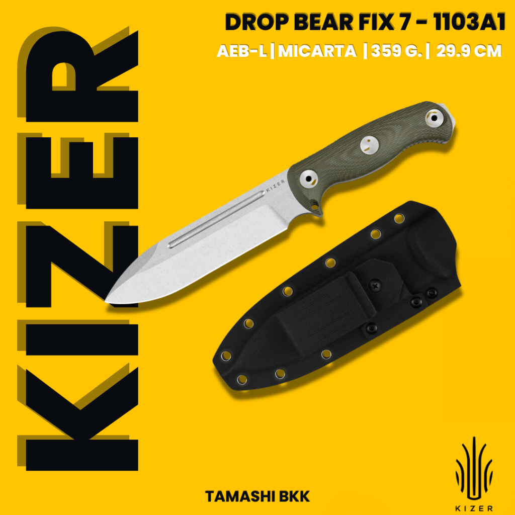 มีดพับ KIZER l Drop Bear Fix 7 | AEB-L | Micarta | 1103A1 l ร้านมีดแท้ Tamashi BKK
