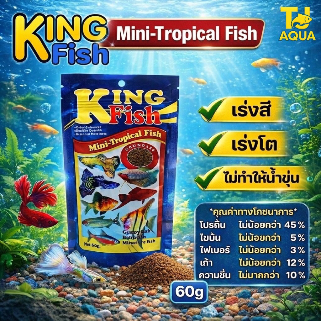 อาหารปลา King Fish Mini-Tropical Fish 60 g. เร่งสี เร่งโต ไม่ทำให้น้ำขุ่น