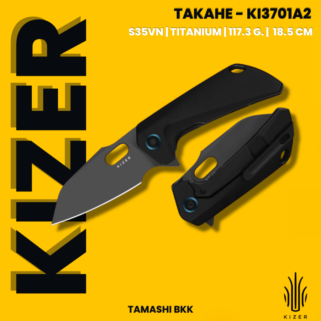 มีดพับ KIZER l Takahe | S35VN | Titanium | Ki3701A2 l ร้านมีดแท้ Tamashi BKK
