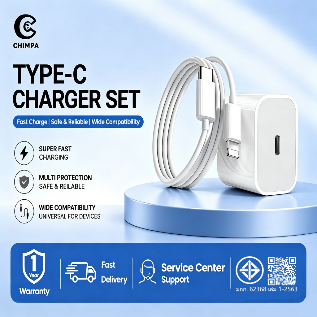 chimpa สายชาร์จ 20w Typec หัวชาร์จ pd 20w สำหรับรุ่น i5 i6 i7 8 8plus x xr i11 i12 i13 i14pro max se