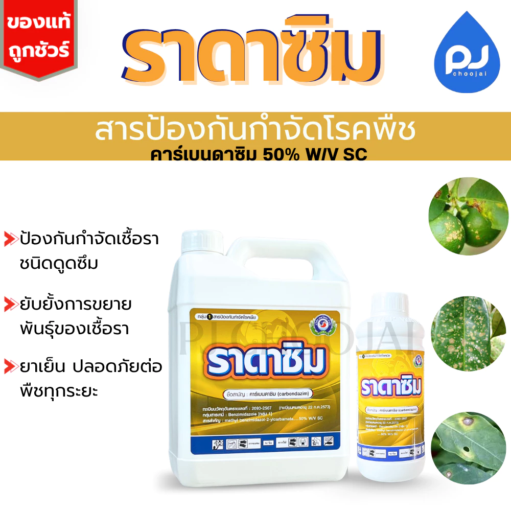 ราดาซิม สารป้องกันกำจัดโรคพืชคาร์เบนดาซิม สารกำจัดเชื้อราดูดซึม ขนาด1ลิตร,5ลิตร ของแท้ ราคายกลังในร้านถูกกว่า!!!