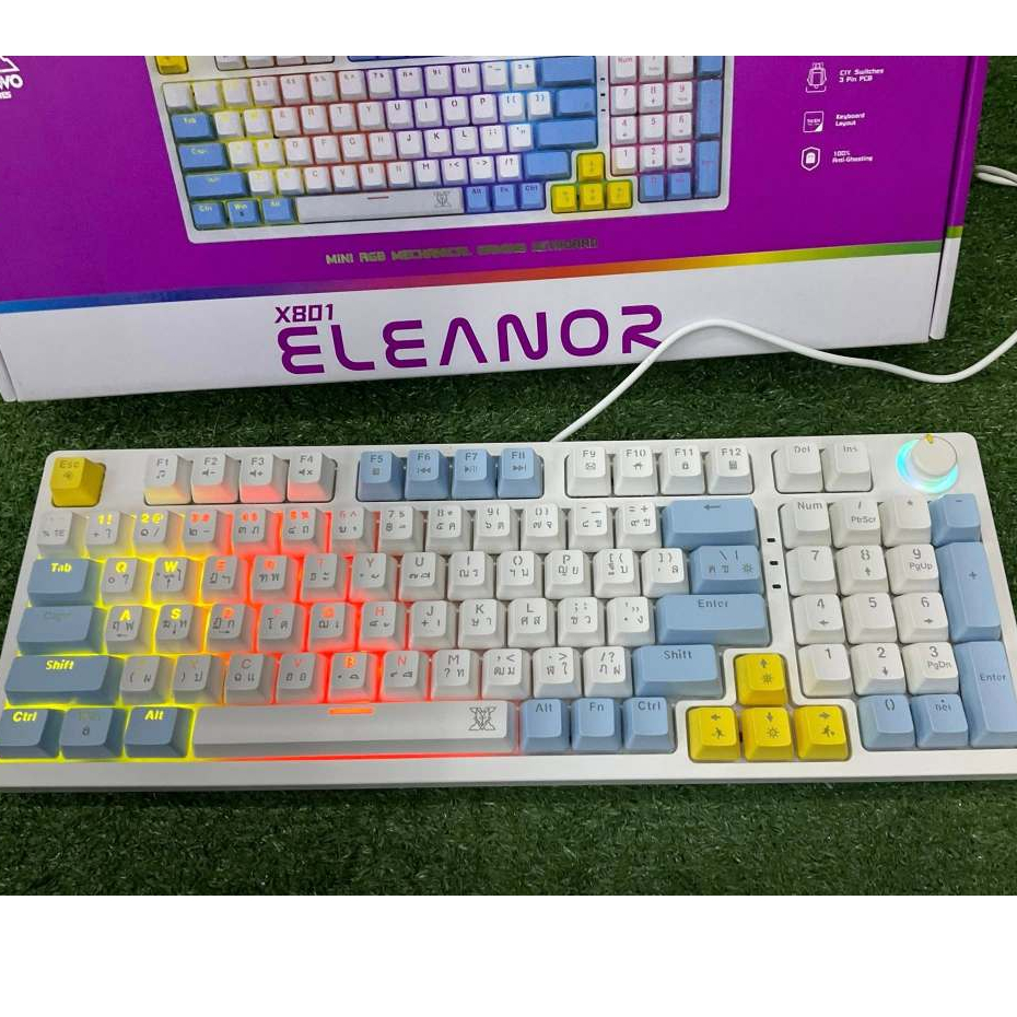 คีย์บอร์ดเกมมิ่ง NUBWO X801 Mechanical MINI RGB CIY มี Knob ใช้สำหรับ ปรับวอลลุ่มเสียง และไฟได้