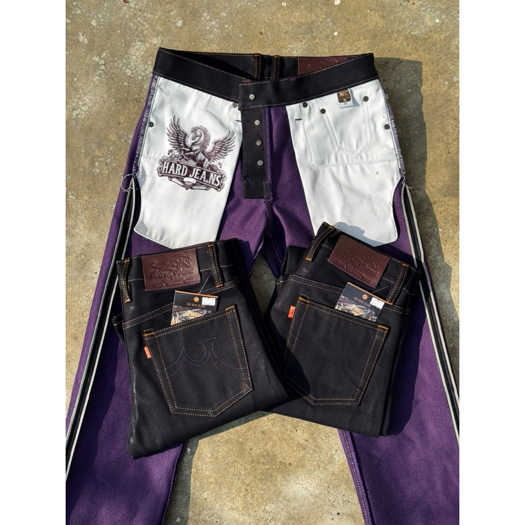 HARDJEANS 18oz PURPLE HORSE INDIGO X  PURPLE (ผ้าหลังม่วง)มีทรงกะบอกตรง