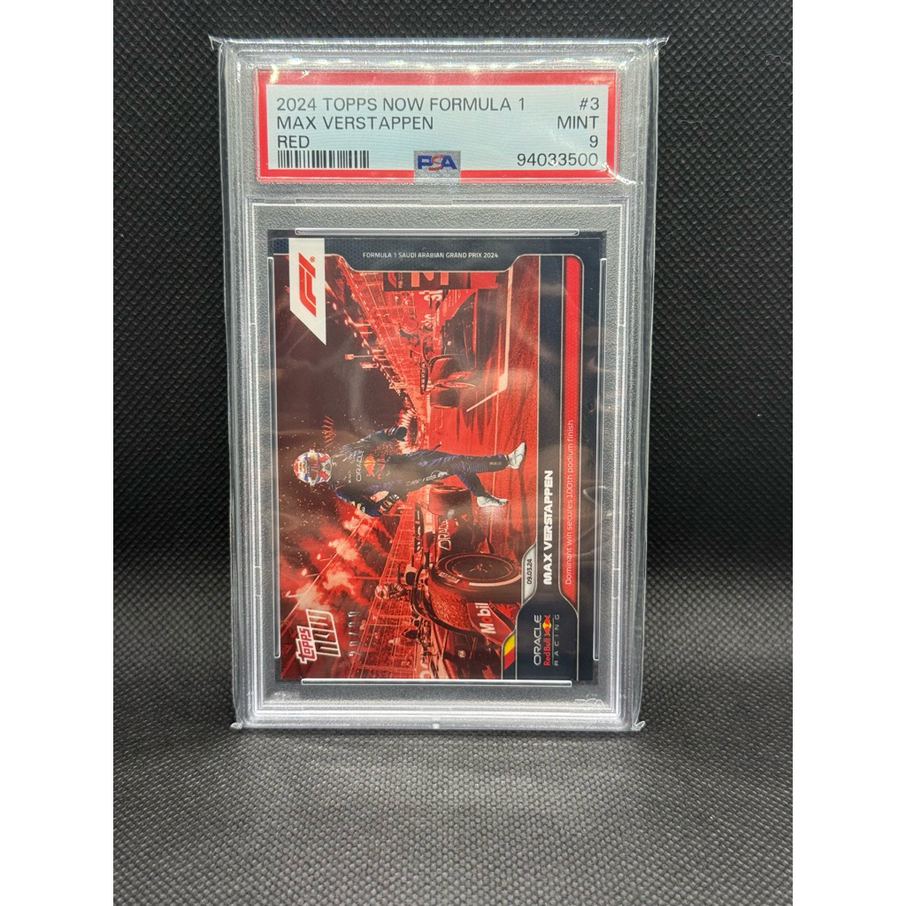 2024 Topps Now Fl 100th Podium #3 Max Verstappen Red Refractor #d 20/99 PSA 9