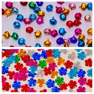ใบไม้ ใบเลื่อม ใบส้ม ใบมังคุด ใบมะพร้าว กระพรวน ใบไม้พาสเทล ปกรณ์ตกแต่ง DIY 200 ชิ้น