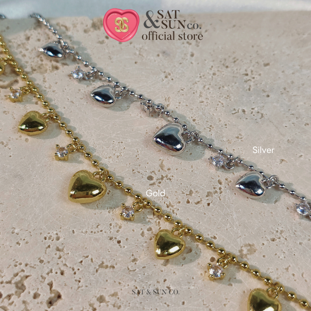 SATANDSUN diamond heart bracelet สร้อยข้อมือห้อยหัวใจประดับเพชร เหมาะกับขนาดข้อมือ 16-18 cm