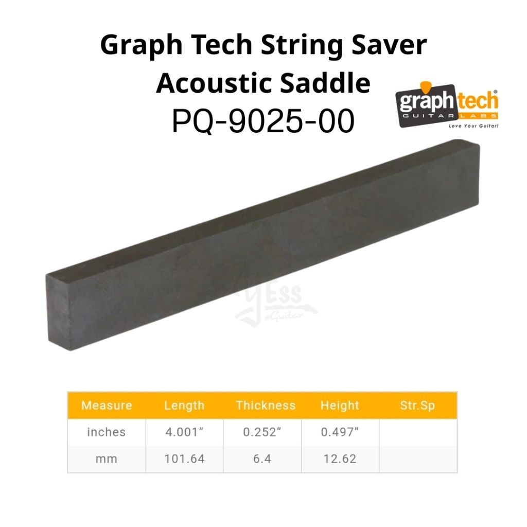 Graph Tech String Saver Acoustic Saddle (Slab) PQ-9025-00 หย่องล่างกีตาร์โปร่ง (สีดำ) แบบหนา 1/4" - 