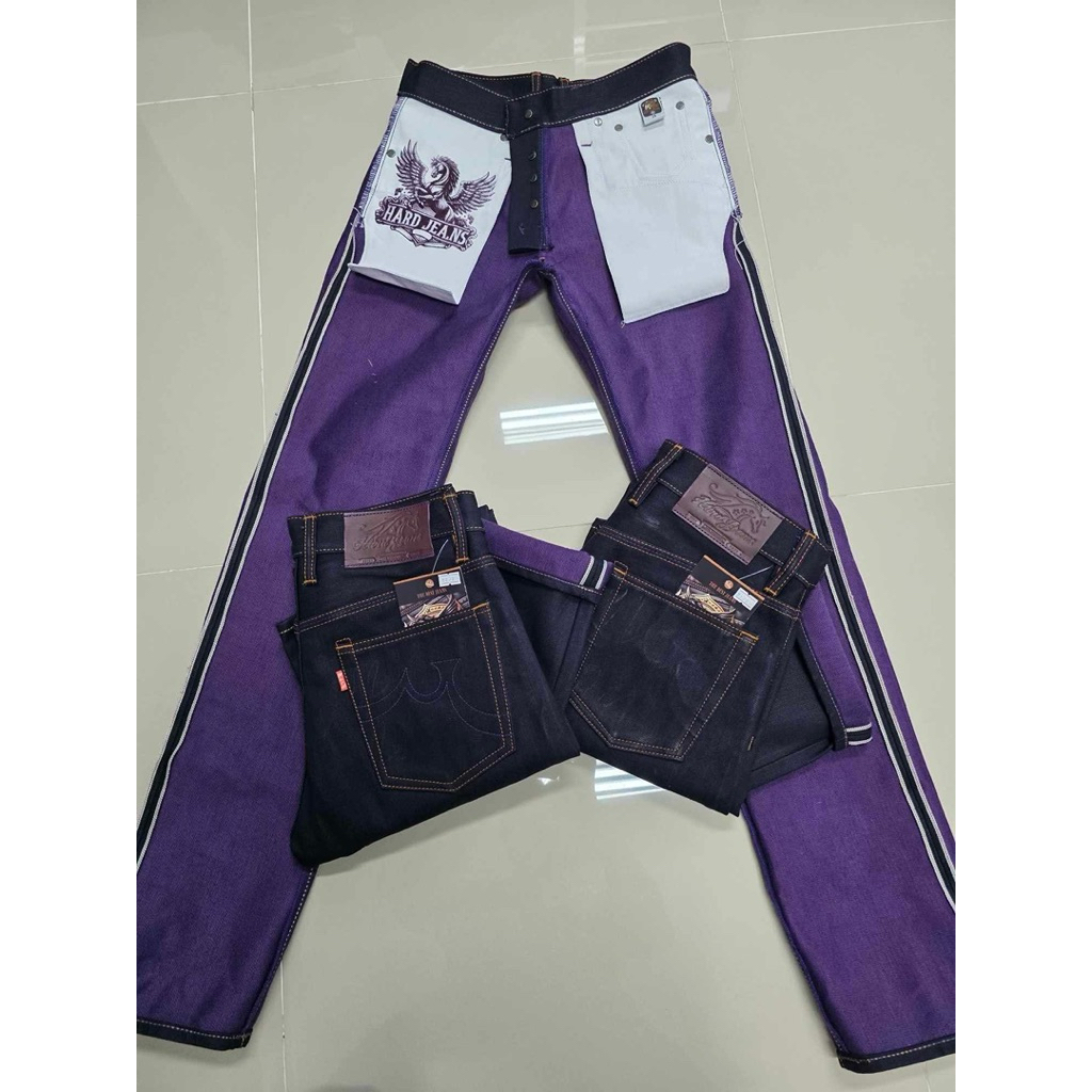 กางเกงยีนส์18ozฮาร์ทยีนส์purple ผ้าหลังสีม่วงindigoผ้าริมแดงมีทรงกะบอกตรง