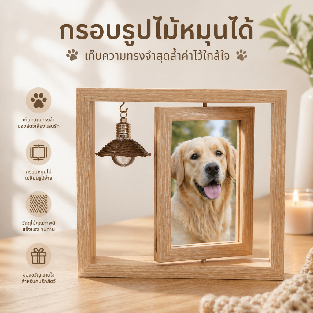 กรอบรูปสัตว์เลี้ยงแสนรัก พร้อมไฟแห่งความทรงจำ ของขวัญคนรักสัตว์