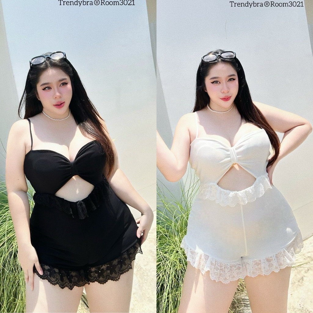 /TB/ จั๊มสูทอกทรงโบว์ มีไซส์อก40-52 ผ้าตาข่ายยืดนิ่ม แต่งลูกไม้ มีซับในทั้งตัว เปรี้ยว แซ่บ ลงตัว #พลัสไซส์￼