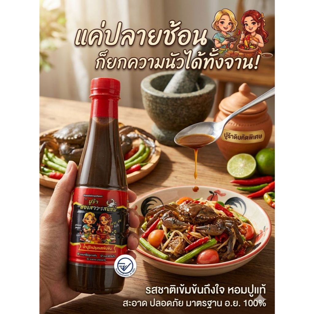 น้ำปูร้าสองสาวรสแซ่บ ผลิตจากปูนาแท้ๆ ขนาด 400 ml