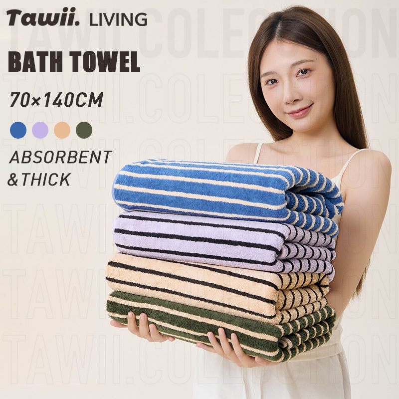 Tawii. ผ้าเช็ดตัว ลายทาง ผ้าเช็ดตัวผืนใหญ่ 70*140CM ผ้าขนหนู แห้งไว พันทั้งตัว ผ้าขนหนูผ้าเช็ดตัว