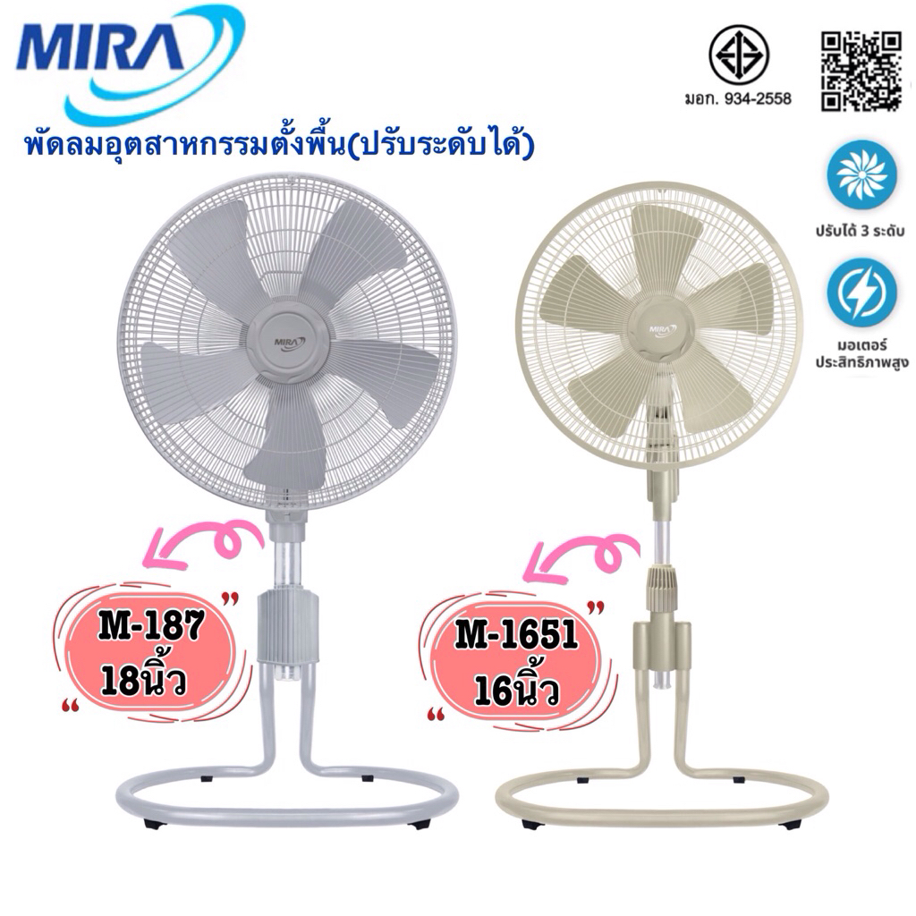 MIRA พัดลมอุตสาหกรรมปรับระดับได้ รุ่น M-187 (ขนาด 18 นิ้ว)/ M-1651 (ขนาด 16 นิ้ว)