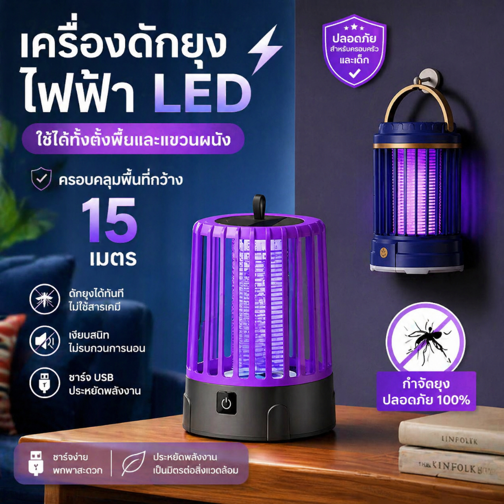 แคมป์ปิ้งแขวนได้ โคมไฟกันยุงและตียุง  ไฟกันยุงและไฟกลางคืน 3 in 1   ช็อตไฟฟ้ากายภาพ สตรีมีครรภ์และทารกใช้ได้