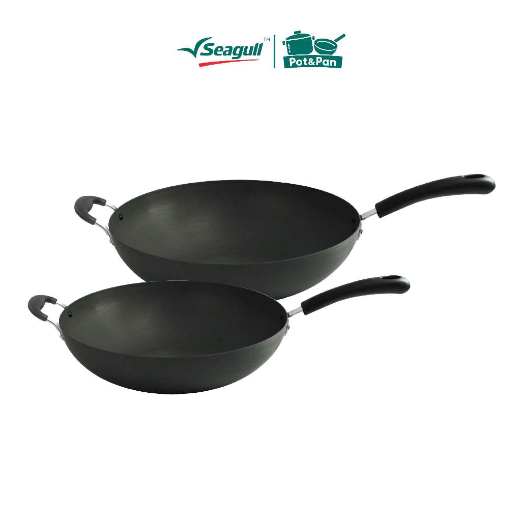 Seagull กระทะจีนซีกัล ฮาร์ด อโนไดซ์ Hard Anodized Wok มีให้เลือก 2 ขนาด