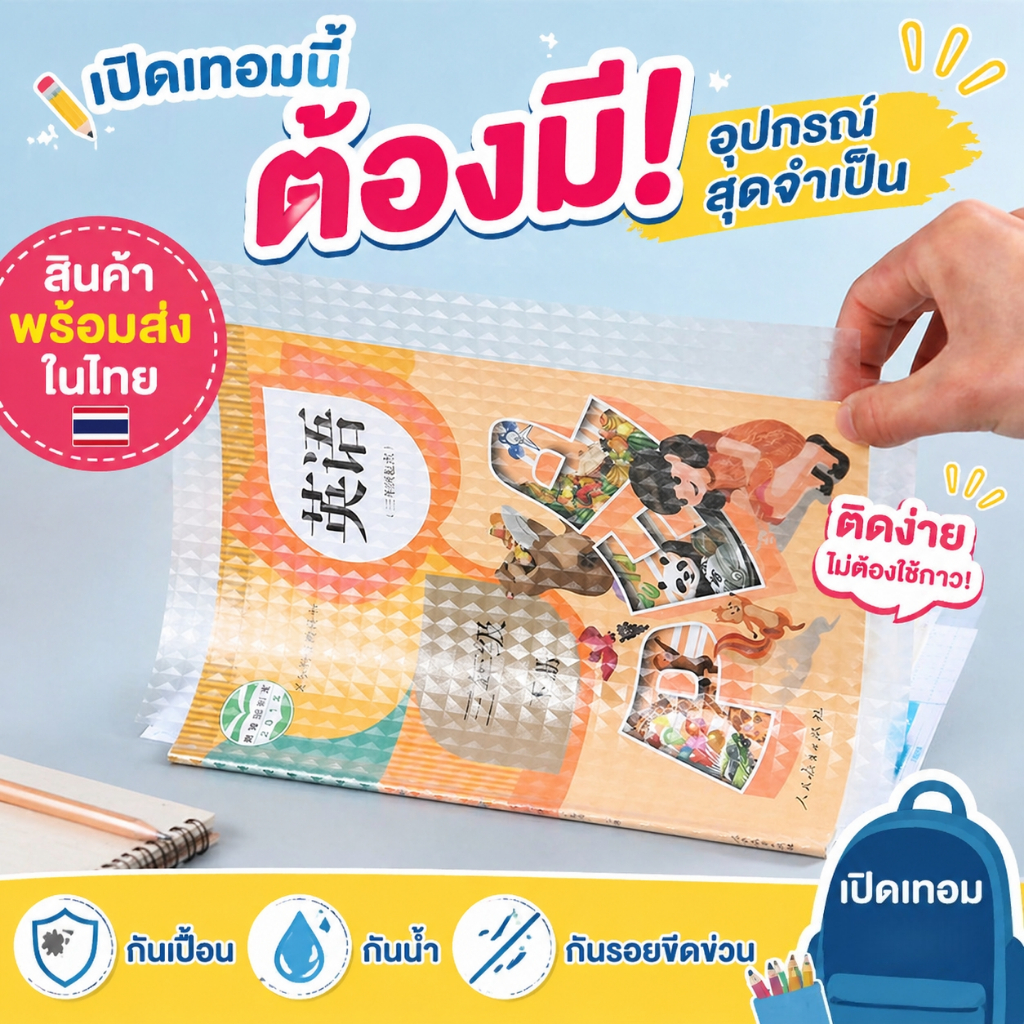 สติกเกอร์ห่อปกหนังสือ ปกห่อหนังสือ พลาสติกใสเคลือบปกหนังสือ มีกาวในตัว กันน้ำ ลายเพชร ติดง่าย ไม่เป็นฟอง