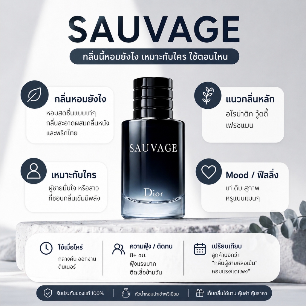 กลิ่น sauvage เซอวาส [✨กด 3ชิ้น เพื่อรับโปร2แถม1✨] น้ำหอม สี ชา ออยล์ ของแท้ seecha oil Perfume น้ำหอมสีชาseecha