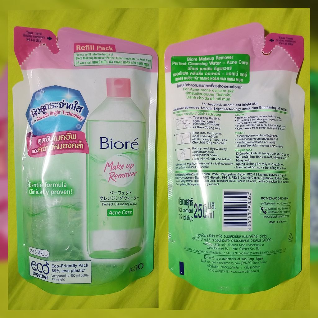 Biore Makeup Remover Perfect Cleansing Water - Acne Care (Refill) 250ml.