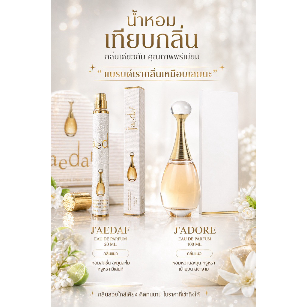 J'AEDAF น้ำหอมกลิ่นเดียวกับ J'ADORE เทียบแบรนด์ หอมติดทนนาน8-10ชั่วโมง น้ำหอมผู้หญิง