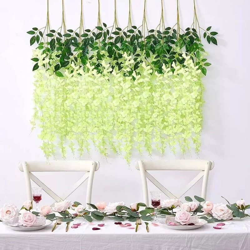 วิสทีเรียปลอม เถาวัลย์ พวงมาลัย ดอกคูน ช่อแขวนเพดาน DIY งานแต่งงาน ปาร์ตี้ สวน ดอกไม้ ศิลปะ ตกแต่งบ้าน ราคา ถูกที่สุด ดีลบีเคเค แกลเลอรีภาพที่ 2