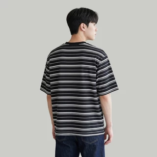 B&R เสื้อยืดลายทาง T-shirt ลูกสุนัขน่ารักพิมพ์ลาย ทรงหลวม สไตล์เกาหลี สีตัดกัน ระบายอากาศได้ดีใส่สบาย แมทช์ง่ายประจำวัน