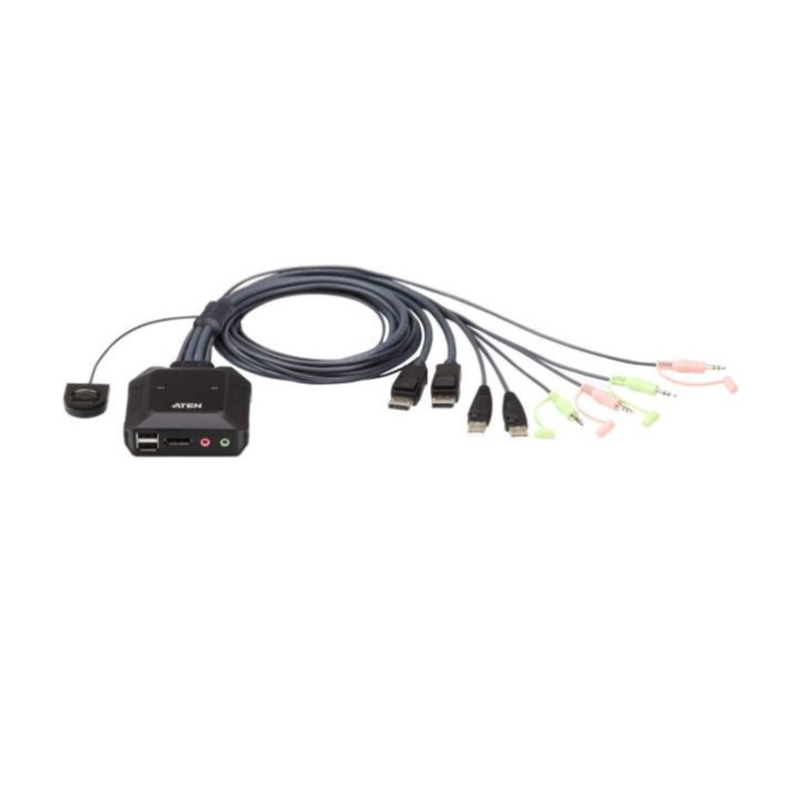 ATEN 2-Port USB DisplayPort Cable KVM Switch with Remote Port Selector รุ่น CS22DP