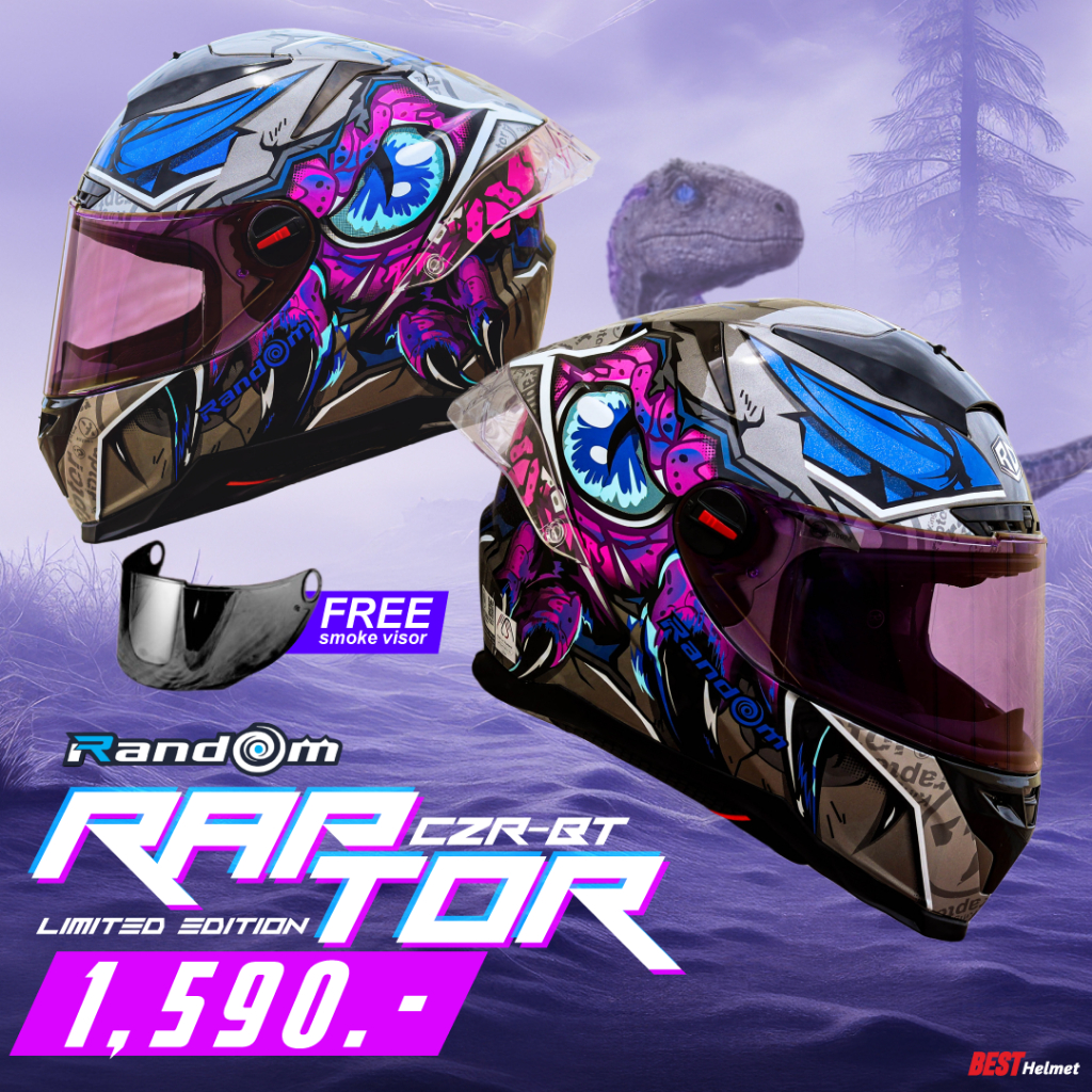 new 2025 ลายใหม่ หมวกกันน็อค RD CZR BT RAPTOR ม่วง-เทา ราคา จาก 1,790.- เหลือ 1,590.- มอเตอร์ไซค์ Motorcycle