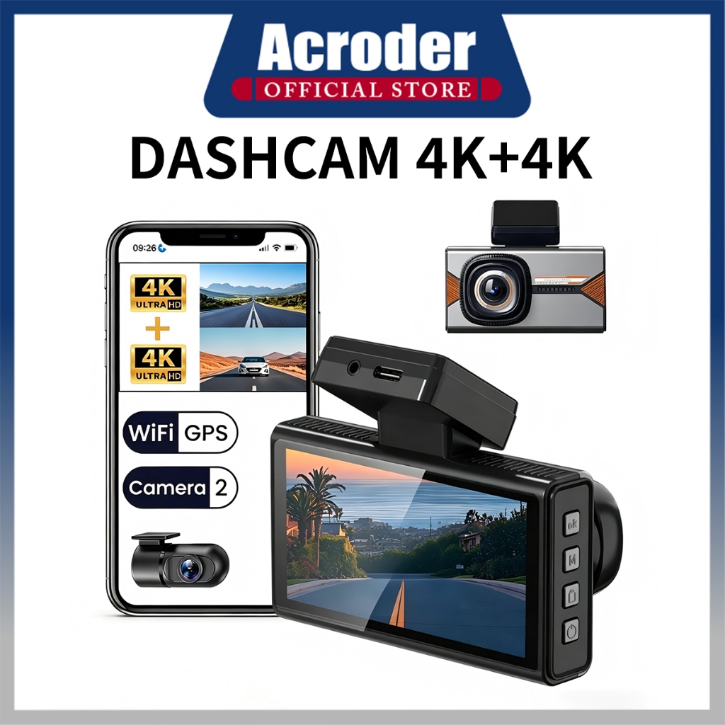 Acroder Dash Cam 4K+4K กล้องติดรถยนต์อัจฉริยะ WIFI GPS หน้าจอ IPS ขนาด 3 นิ้ว
