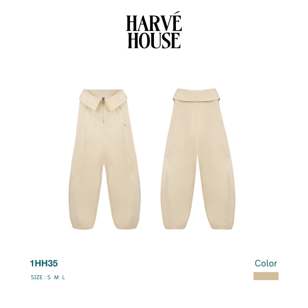 Harve House | Warm Pants กางเกงทรง balloon wide leg ดีไซน์ unique เอวพับซิปหน้า โลโก้ “h” signature