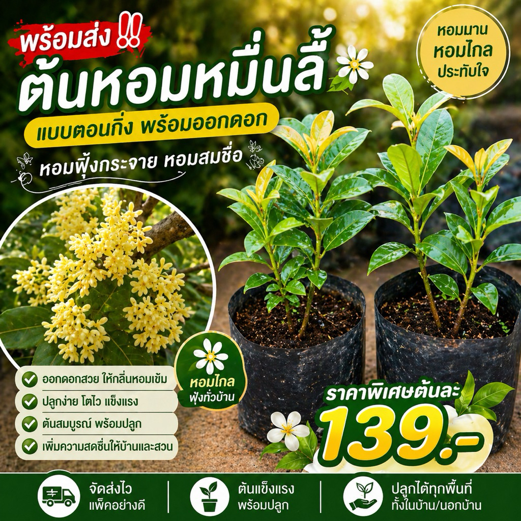 ( พร้อมส่ง ‼️) 🌼 ต้นหอมหมื่นลี้ กิ่งชำ พร้อมออกดอก 💥 หอมฟุ้งกระจาย หอมสมชื่อ 🌷 สร้างความสดชื่นให้บ้านของเรา 🚚🌳