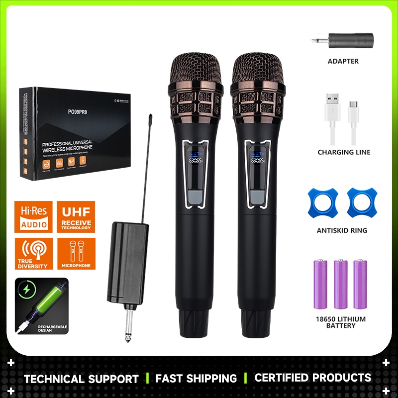 PG99 PRO ใหม่มืออาชีพสากลไร้สายบ้านไมโครโฟน kTV ร้องเพลงไมโครโฟนพิเศษหนึ่งต่อสอง