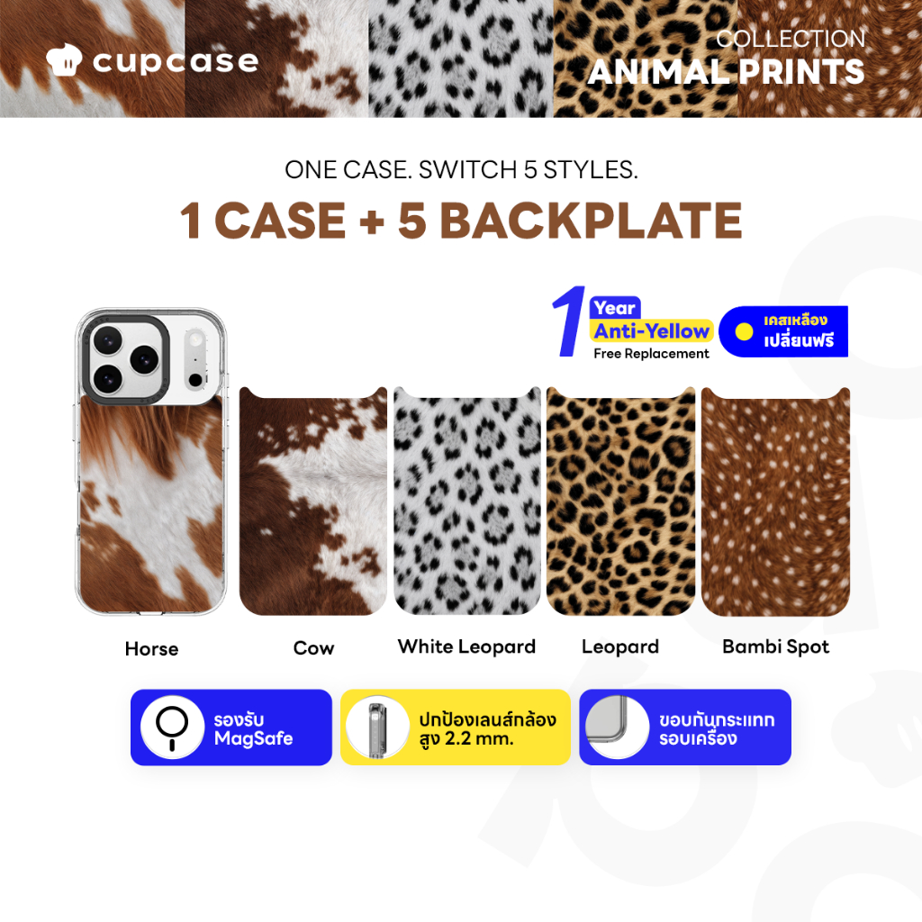 Cupcase Animal prints Collection ครบลาย 5 ชิ้น Clear Case 1 ชิ้น + Backplate 5 ชิ้น ครบทุกลาย Animal prints Collection