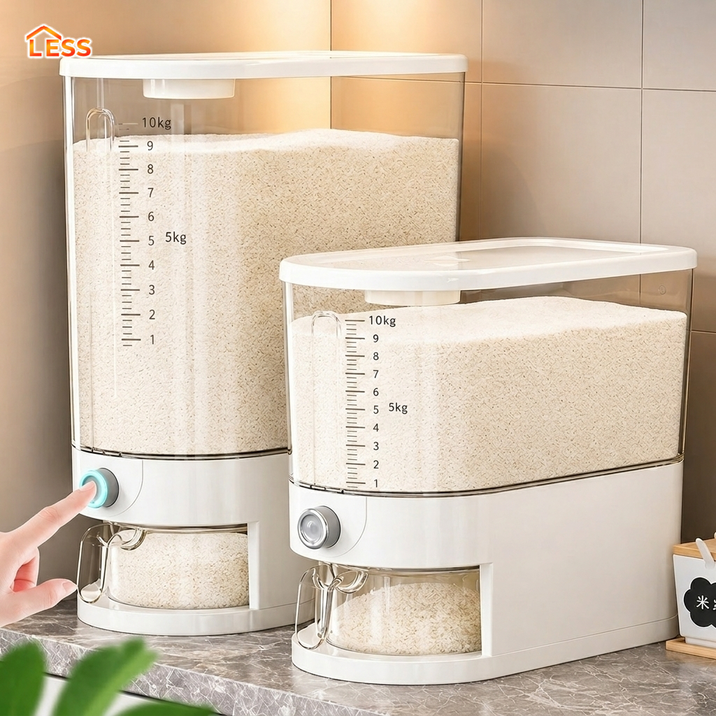 LESS ถังเก็บข้าวสาร 10/20kg กล่องเก็บอาหารแห้ง พร้อมถ้วยตวง กันแมลง กันชื้น ปิดสนิท ทนทาน⚡ส่งวันนี้⚡