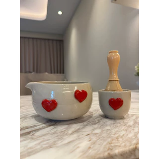 ♥️🩵Matcha Bowl ถ้วยชงมัทฉะ แปะหัวใจนูน Chawan ใบใหญ่600ml สินค้าคนไทย