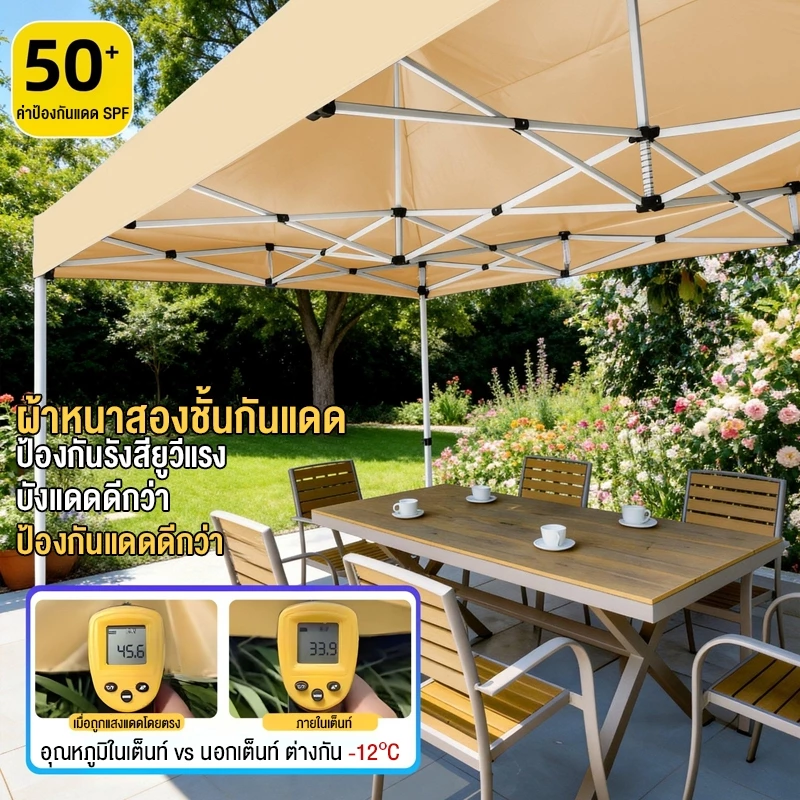 เต็นท์พับได้ 2x2 3x3 3x6m โครงเหล็กพร้อมผ้าใบ กันแดดกันฝน thumbnail 5