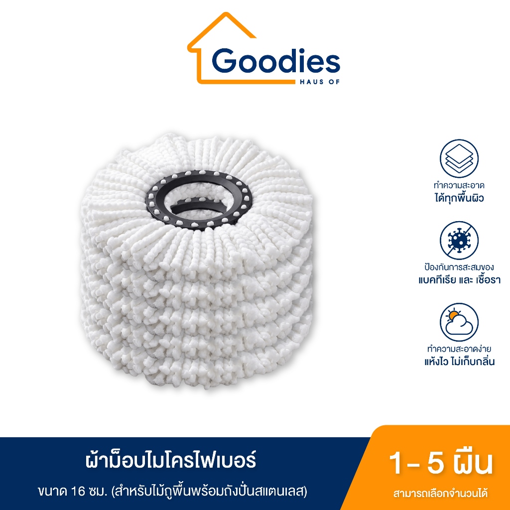 ผ้าม็อบไมโครไฟเบอร์ ขนาด 16 ซม. ดูดซับน้ำดีเยี่ยม