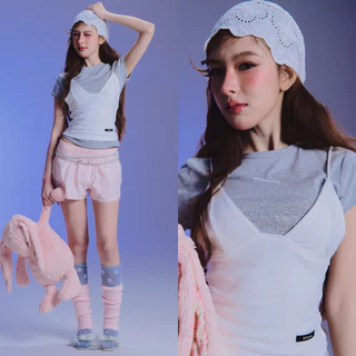 Bemingtop1152(S-XL) - Loli Top - เสื้อสายเดี่ยวดีไซน์ทรงเข้ารูป คอวีช่วยเสริมทรงให้ดูสวยพอดีตัว