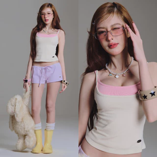 Bemingtop1167(S-3XL) - Lumi Cami - สายเดี่ยวลายการ์ตูนน่ารักๆ ดีเทลโลโก้ BEMING