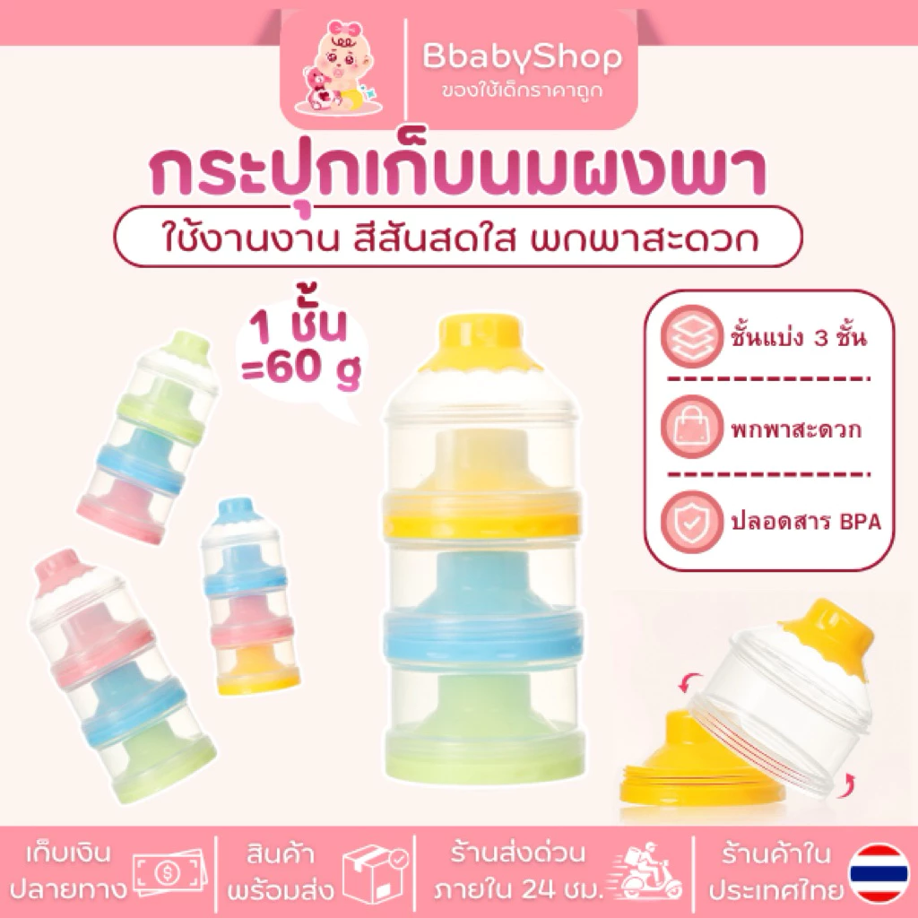 ชั้นแบ่งนมผงพกพา มีฝาปิด กระปุกแบ่งนมผง
