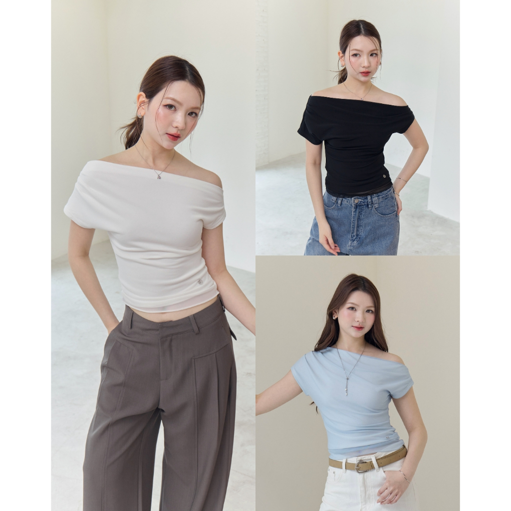 Riley.apparels - Amelia Off-shoulder Top 9166 [พรีบางสีบางไซส์]