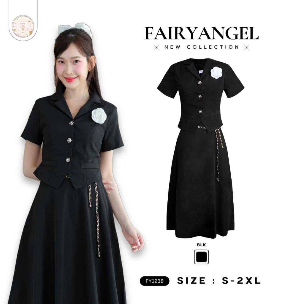 Fairyangelstore - Set เสื้อทรงปกสูทกระโปรงบวกเข็มขัดดอกไม้ (FY1238)