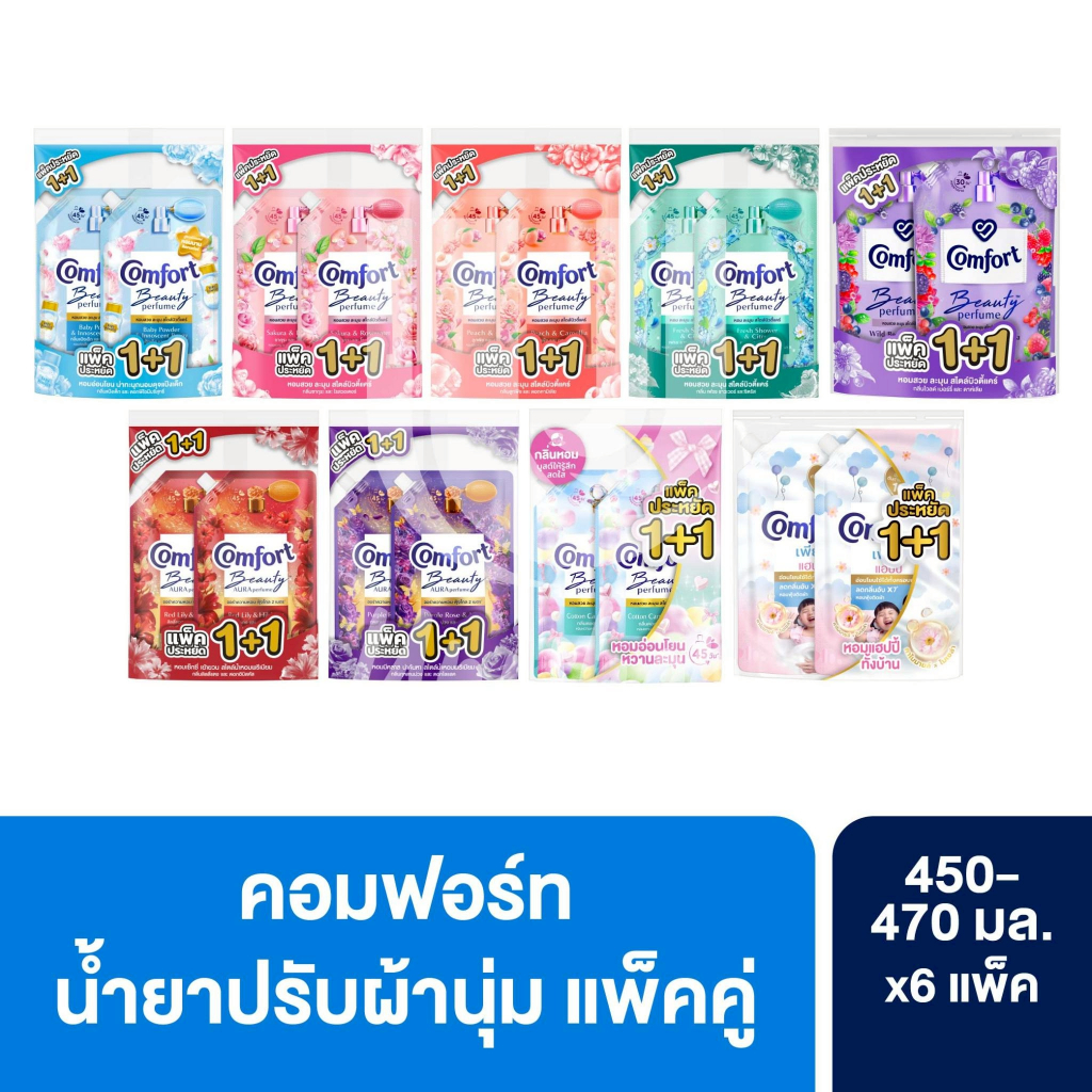 (ยกลัง 6 แพ็ค ราคาส่ง!) Comfort คอมฟอร์ท ผลิตภัณฑ์ น้ำยาปรับผ้านุ่ม แบบถุง 450 - 470 มล. แพ็ค 2 ชิ้น