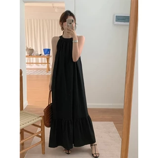 cherryshop พร้อมส่ง ชุดเดรสผู้หญิง เดรสยาวสายคล้องคอผู้หญิง S-3XL สไตล์วันหยุดที่หรูหราและทันสมัย หวานและเซ็กซี่