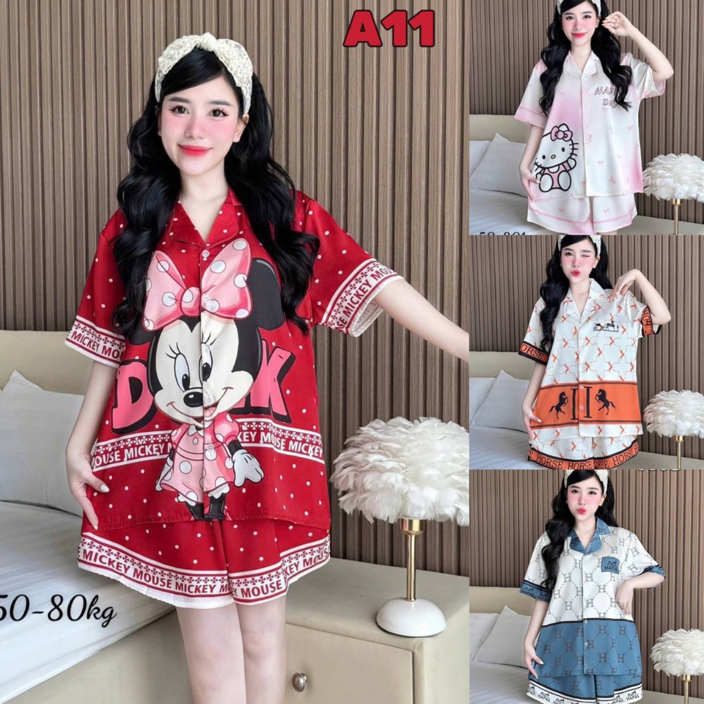 🔥งานใหม่🔥แขนสั้น-ขาสั้น Free size อก44”ผ้าไหมทอซาติน(Silk Satin) ผ้าสวย นุ่ม ลื่น ใส่สบาย